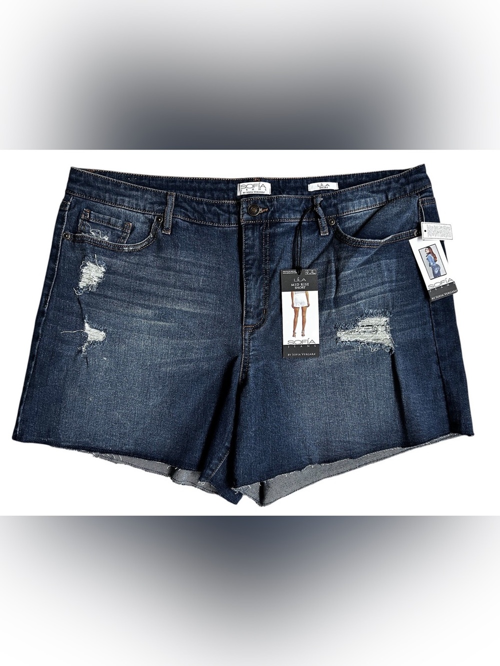 Sofia Vergara Plus Sz 20 Lila Curvy 5 Dark Distressed Raw Hem Jean Shorts NWT